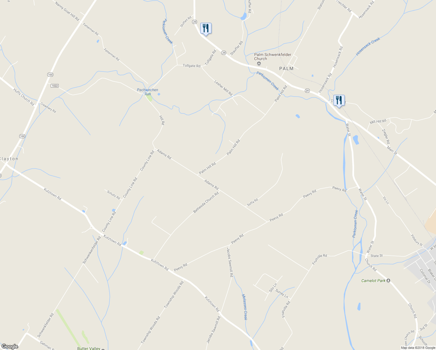 map of restaurants, bars, coffee shops, grocery stores, and more near 1092 Palm Hill Road in Montgomery County