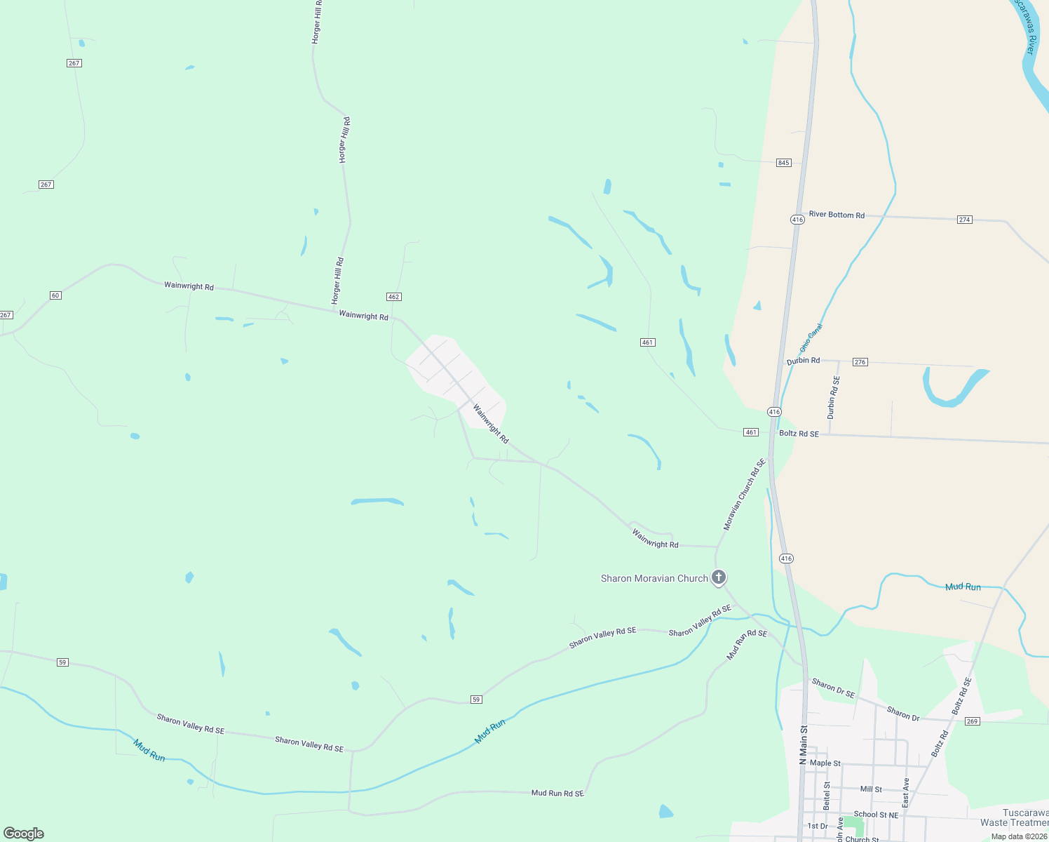 map of restaurants, bars, coffee shops, grocery stores, and more near 2093 Wainwright Road in New Philadelphia