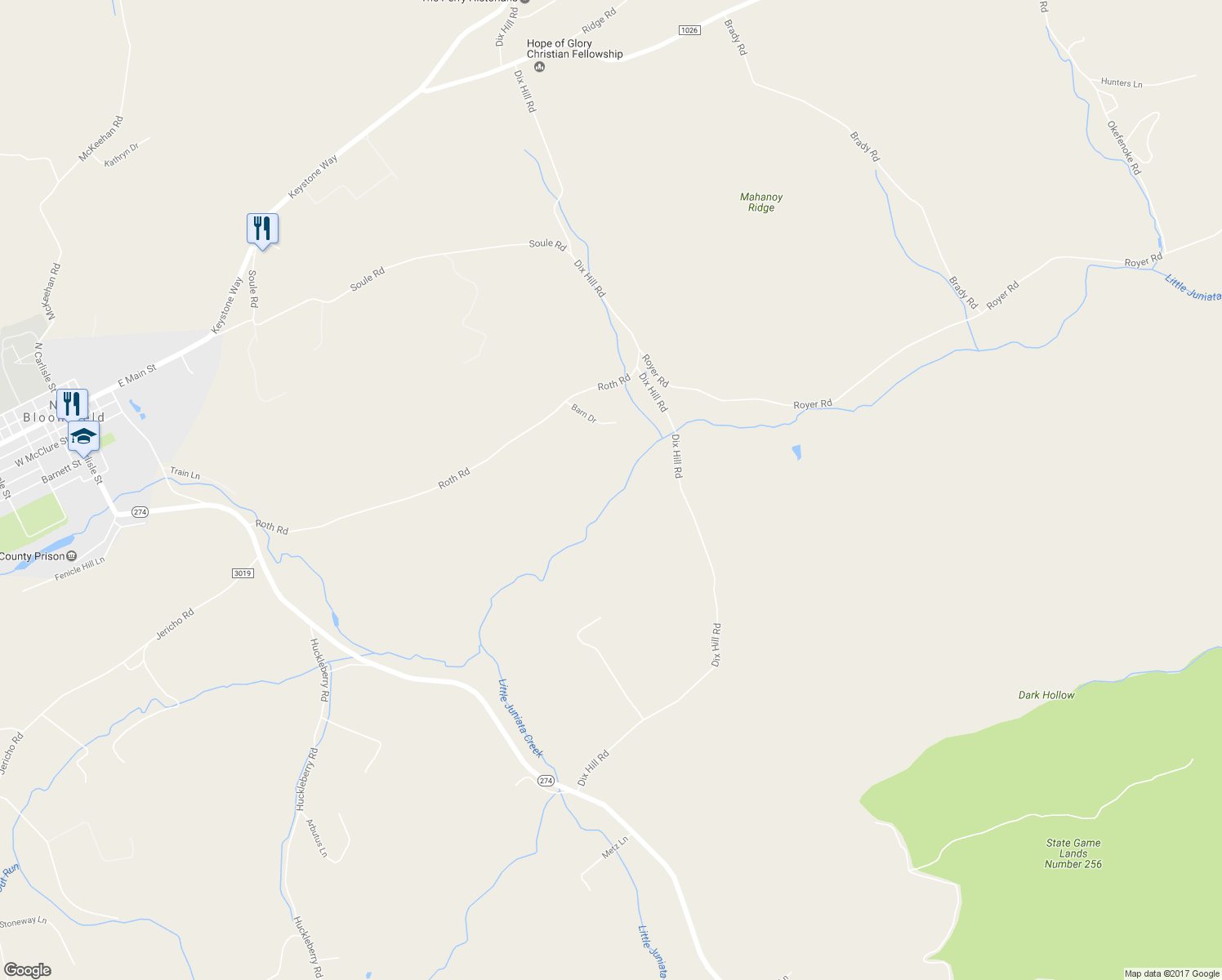 map of restaurants, bars, coffee shops, grocery stores, and more near 37 Barn Drive in New Bloomfield