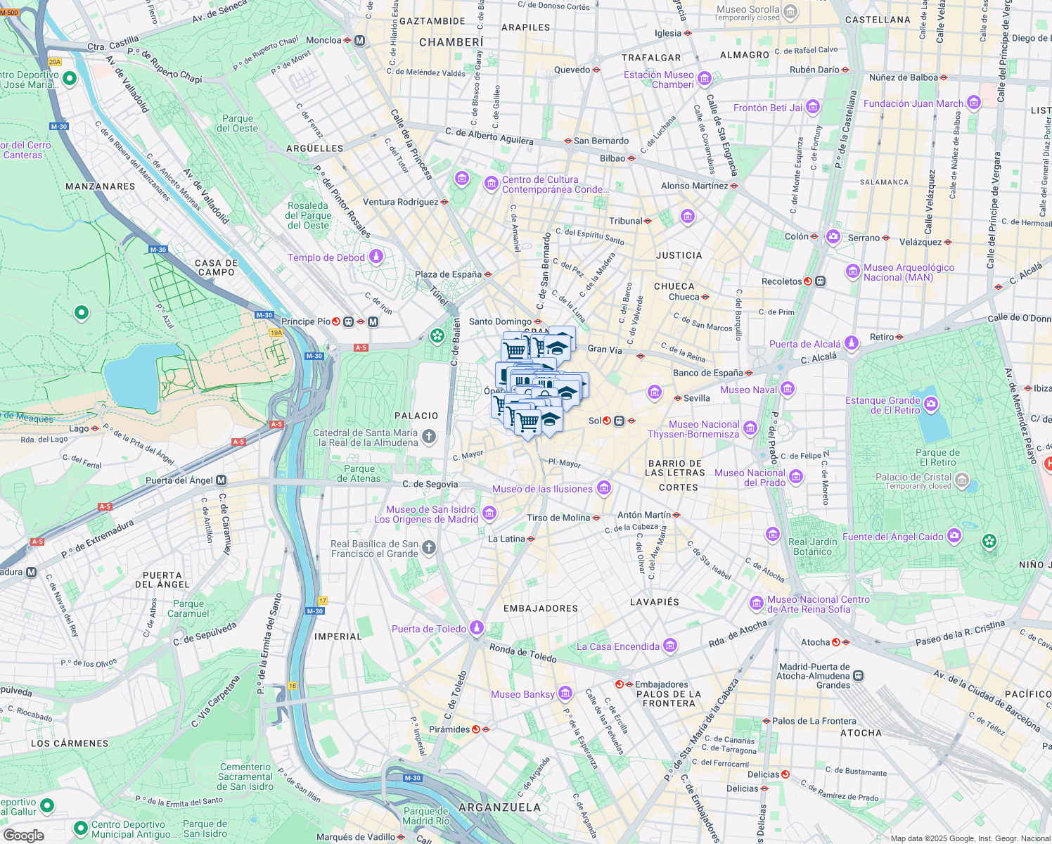 map of restaurants, bars, coffee shops, grocery stores, and more near 9 Plaza de Herradores in Madrid