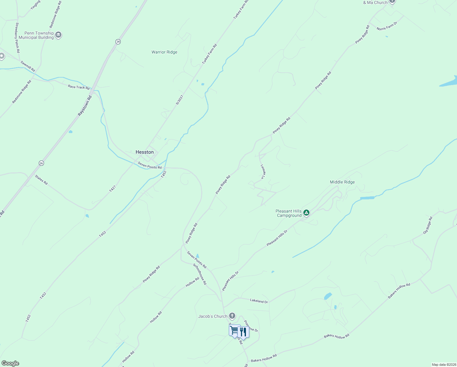 map of restaurants, bars, coffee shops, grocery stores, and more near 13677 Piney Ridge Road in Hesston