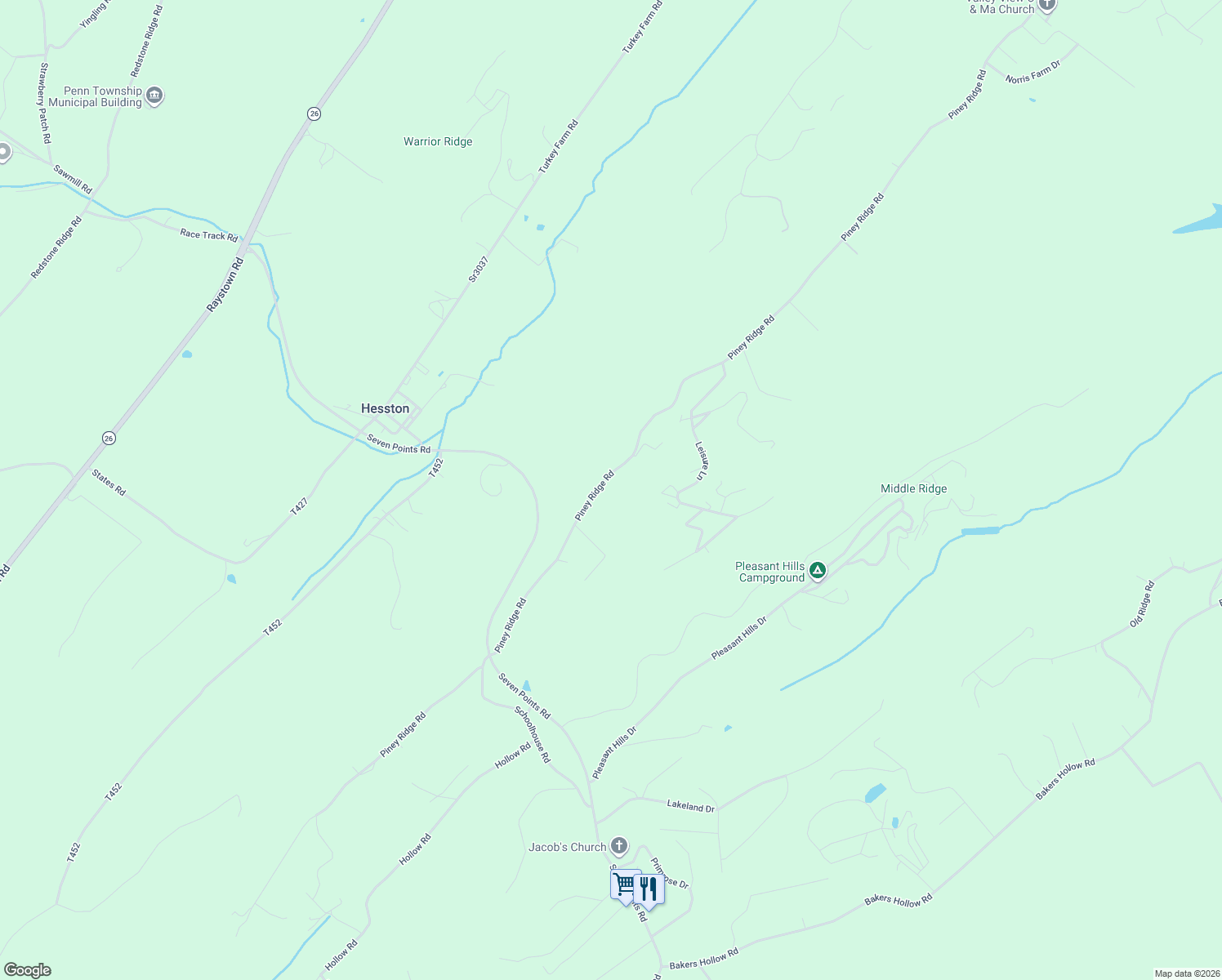 map of restaurants, bars, coffee shops, grocery stores, and more near 13677 Piney Ridge Road in Hesston