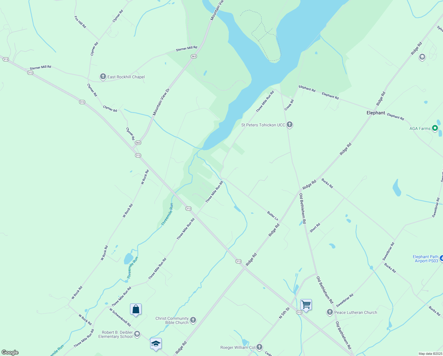 map of restaurants, bars, coffee shops, grocery stores, and more near 2501 3 Mile Road in Perkasie