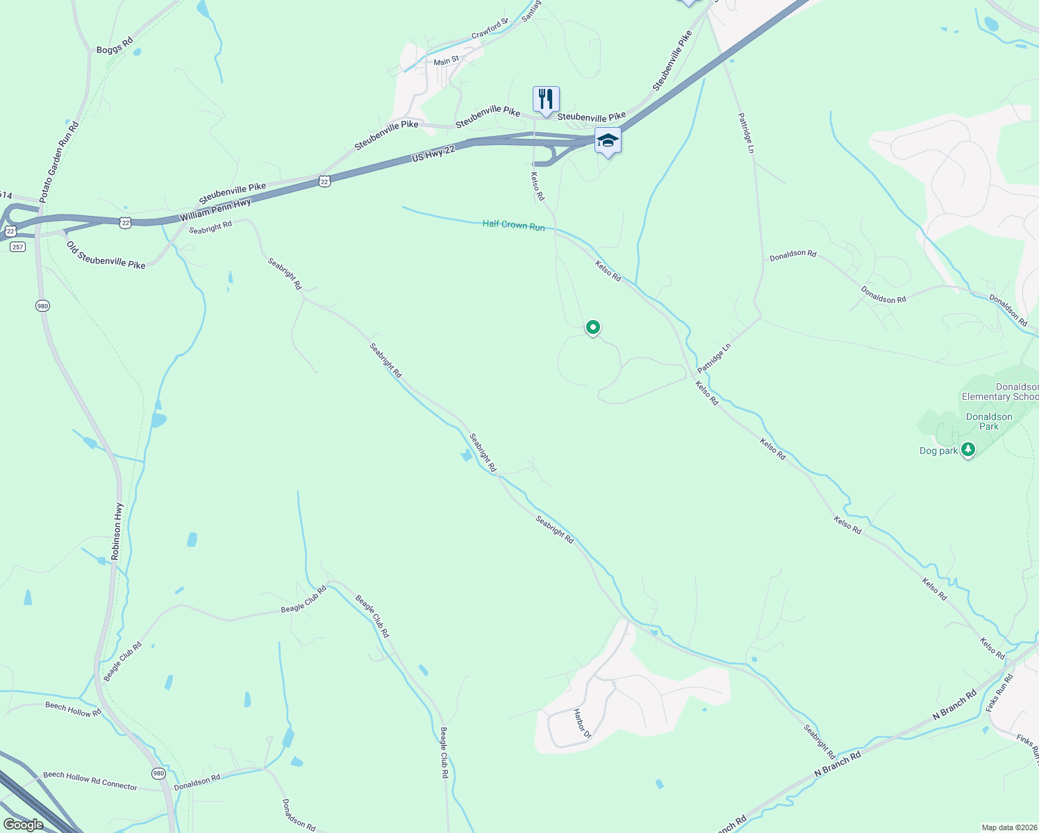 map of restaurants, bars, coffee shops, grocery stores, and more near 691 Seabright Road in McDonald