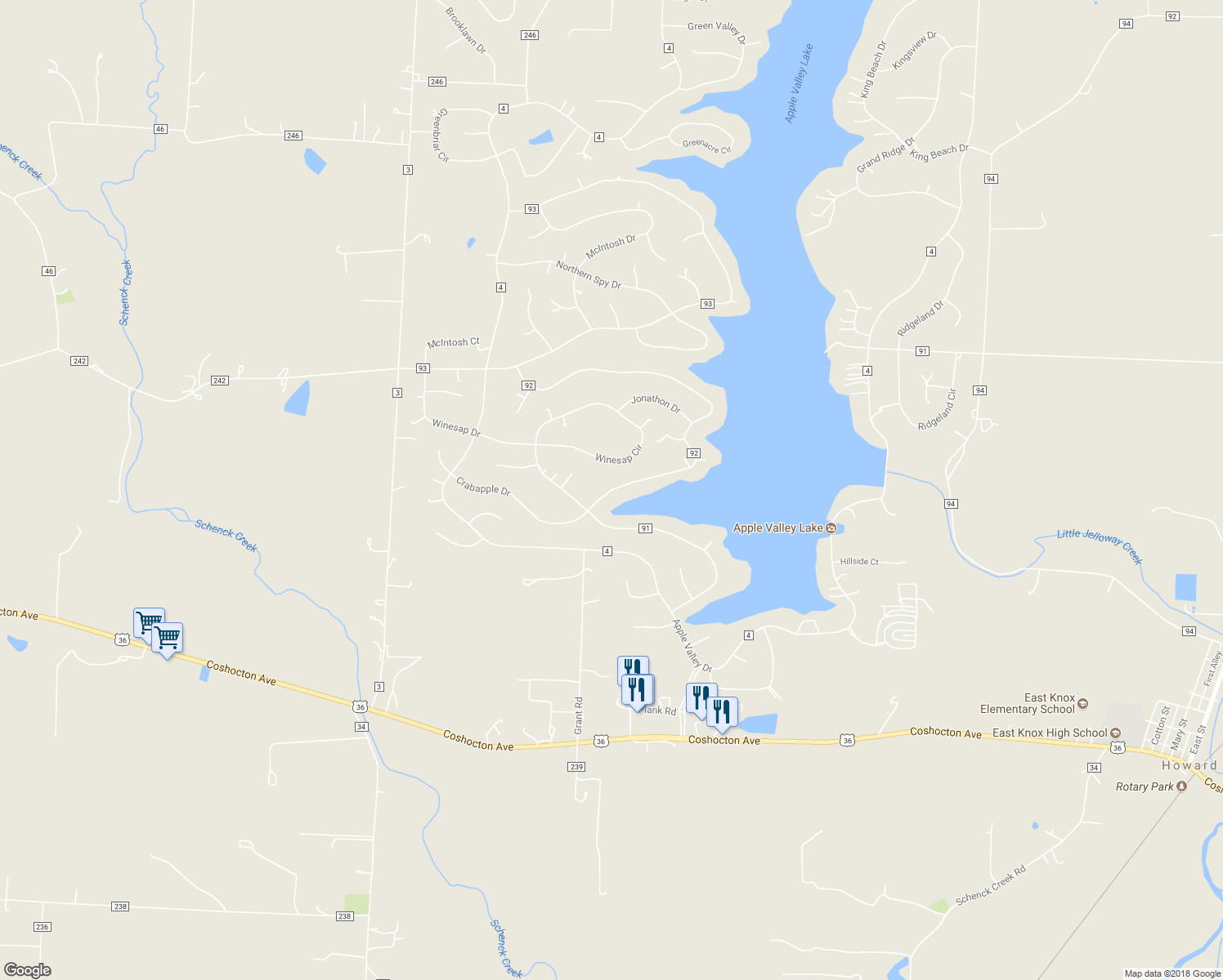 map of restaurants, bars, coffee shops, grocery stores, and more near 128 Crabapple Drive in Howard