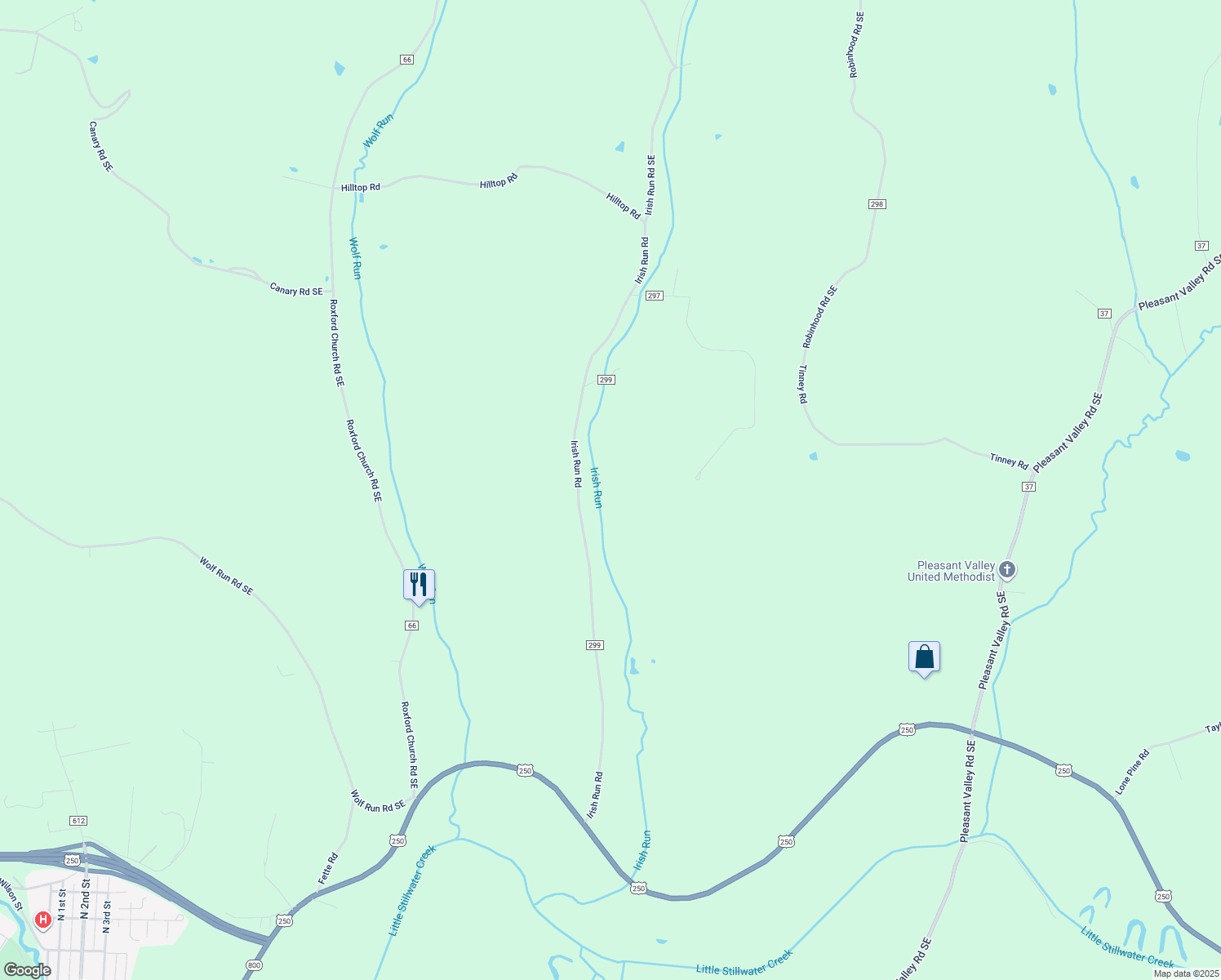 map of restaurants, bars, coffee shops, grocery stores, and more near in Dennison