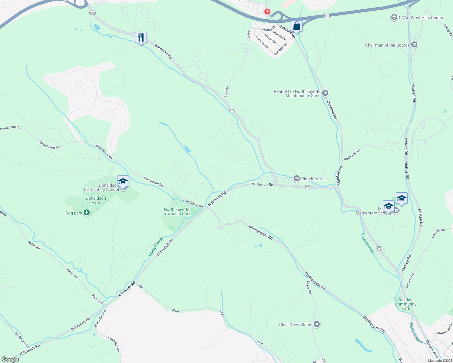 map of restaurants, bars, coffee shops, grocery stores, and more near 200 Rolling Road in Oakdale