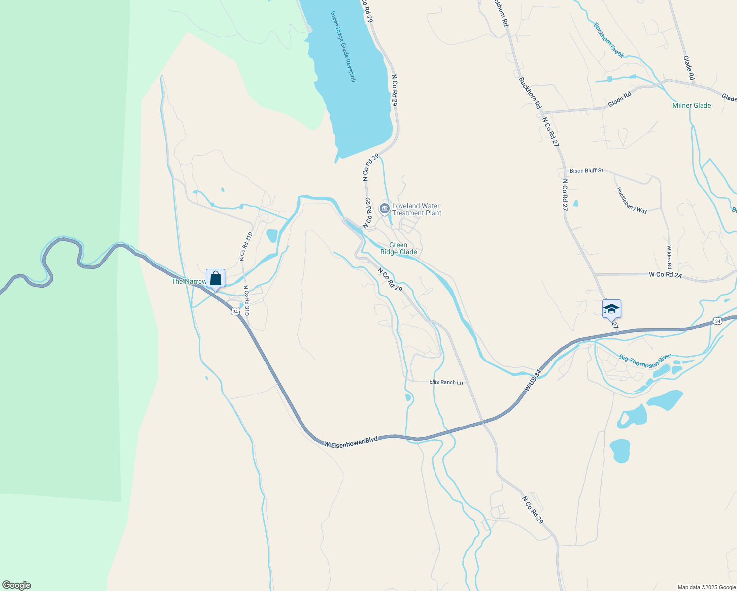 map of restaurants, bars, coffee shops, grocery stores, and more near 2767 Ellis Ranch Lane in Loveland
