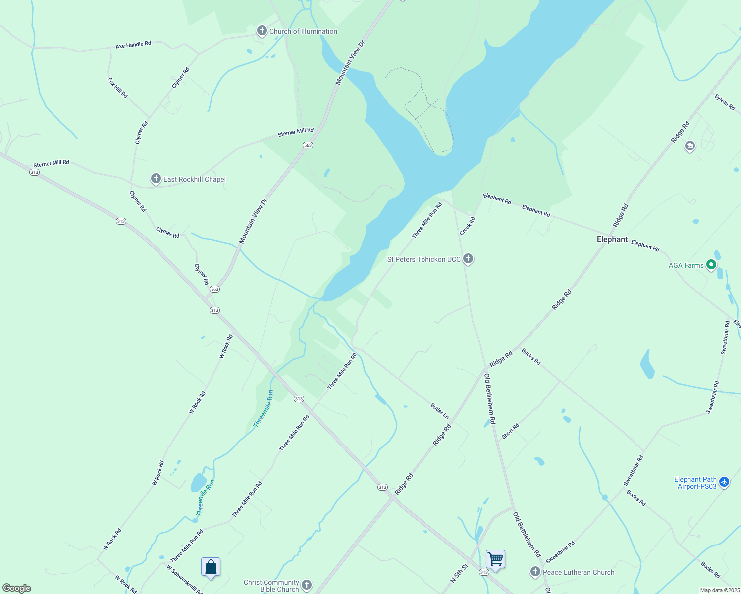 map of restaurants, bars, coffee shops, grocery stores, and more near 2625 3 Mile Run Rd in Perkasie