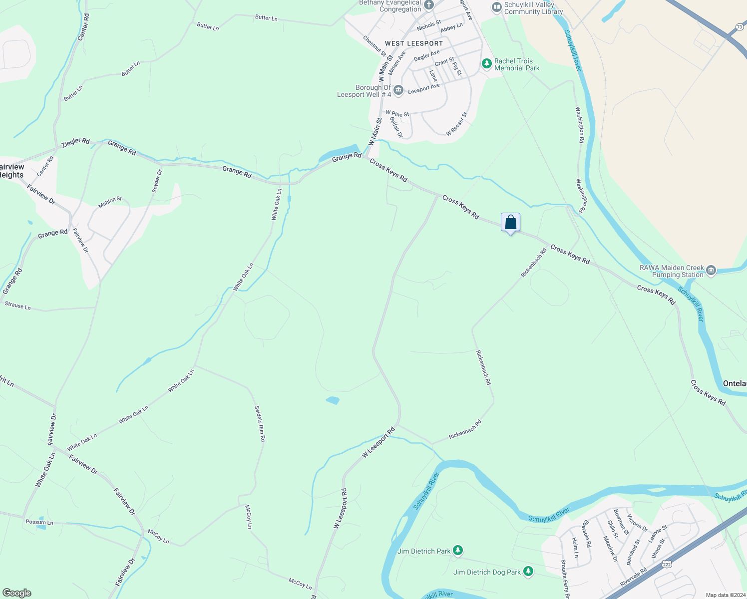map of restaurants, bars, coffee shops, grocery stores, and more near 1542 West Leesport Road in Leesport
