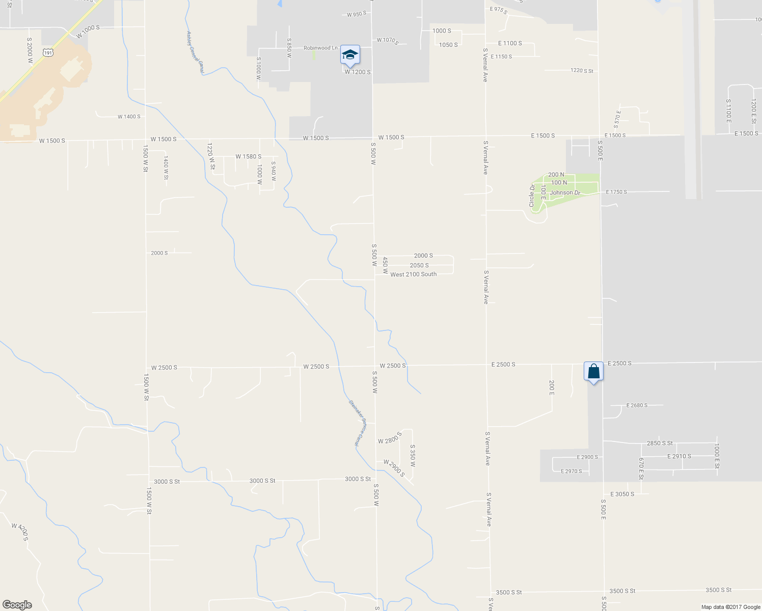map of restaurants, bars, coffee shops, grocery stores, and more near 2251 South 500 West in Vernal