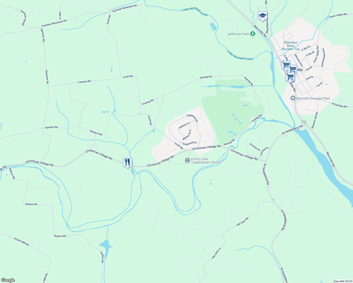 map of restaurants, bars, coffee shops, grocery stores, and more near 165 Dogwood Dr in Bernville