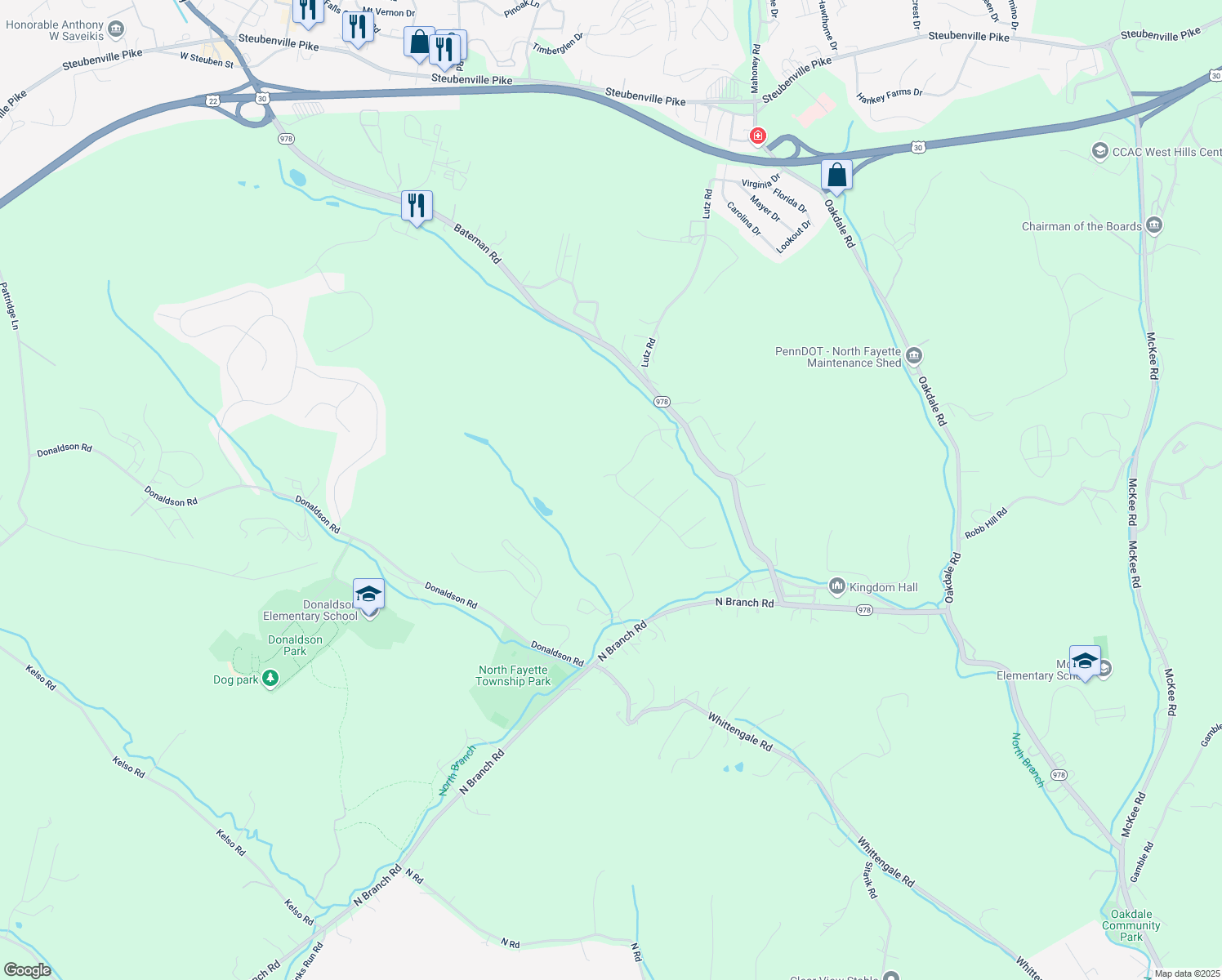map of restaurants, bars, coffee shops, grocery stores, and more near 118 Stonebridge Dr in Oakdale