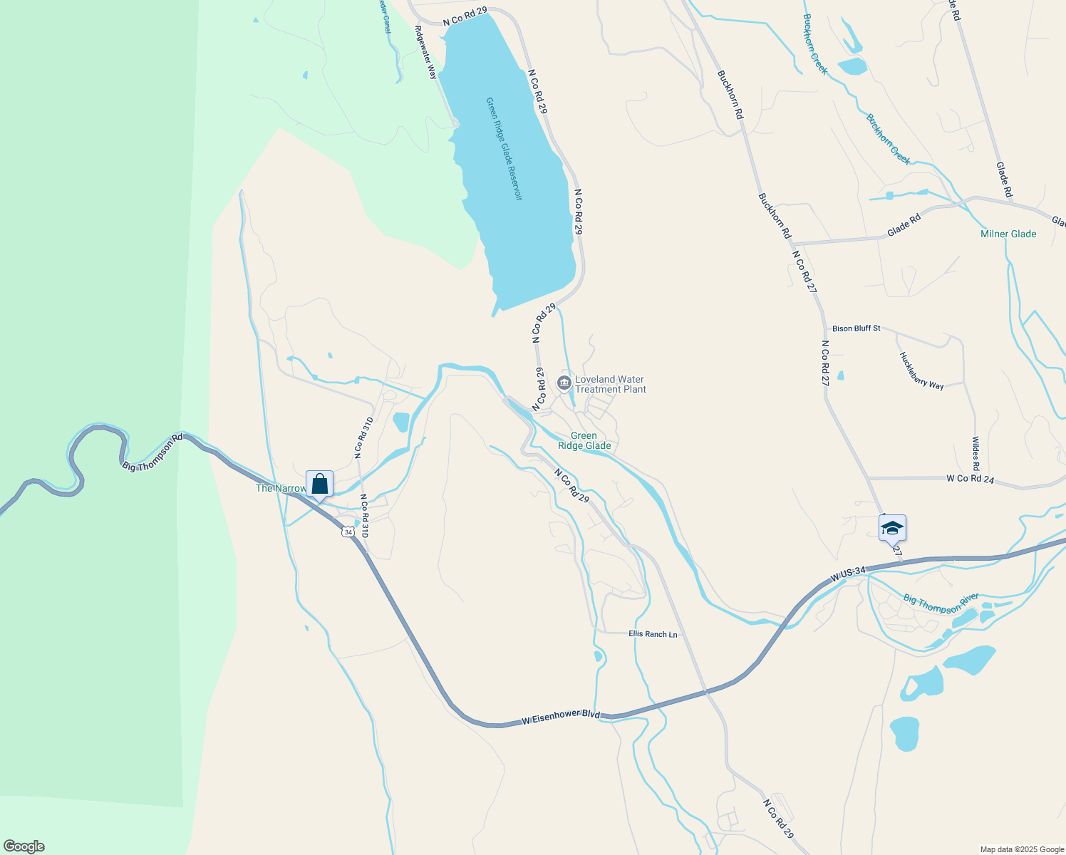 map of restaurants, bars, coffee shops, grocery stores, and more near 3152 Waterdale Drive in Loveland