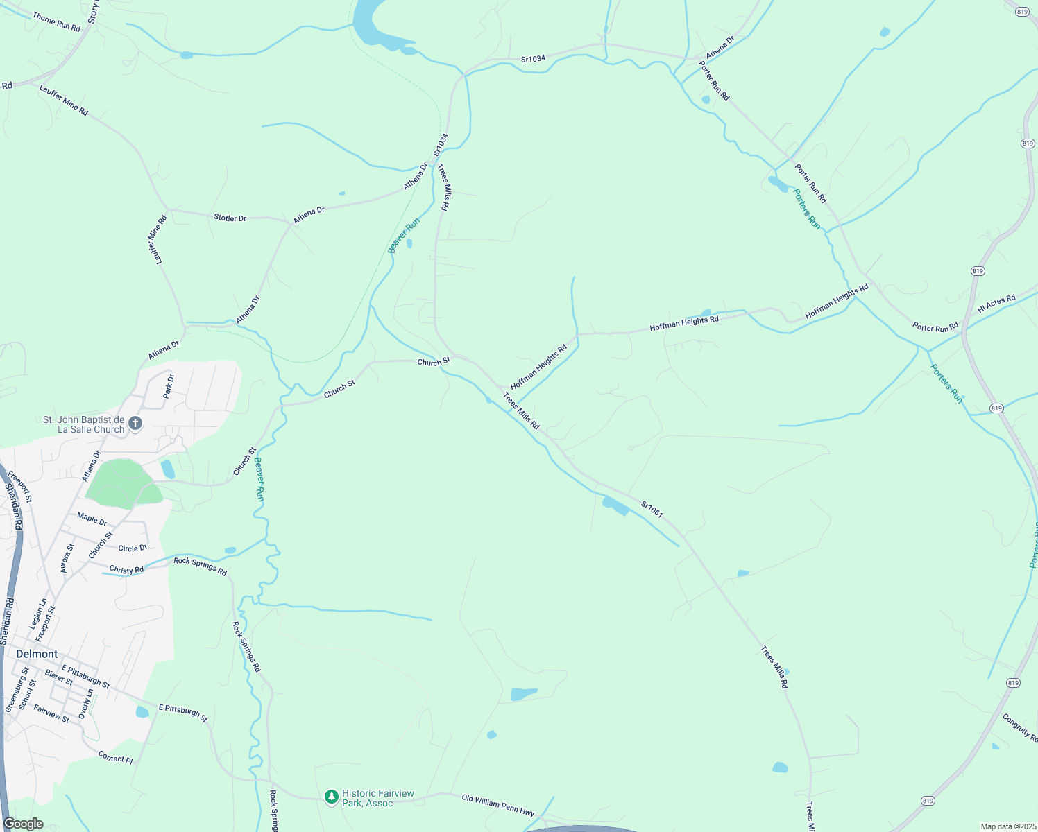 map of restaurants, bars, coffee shops, grocery stores, and more near 471 Trees Mills Road in Greensburg