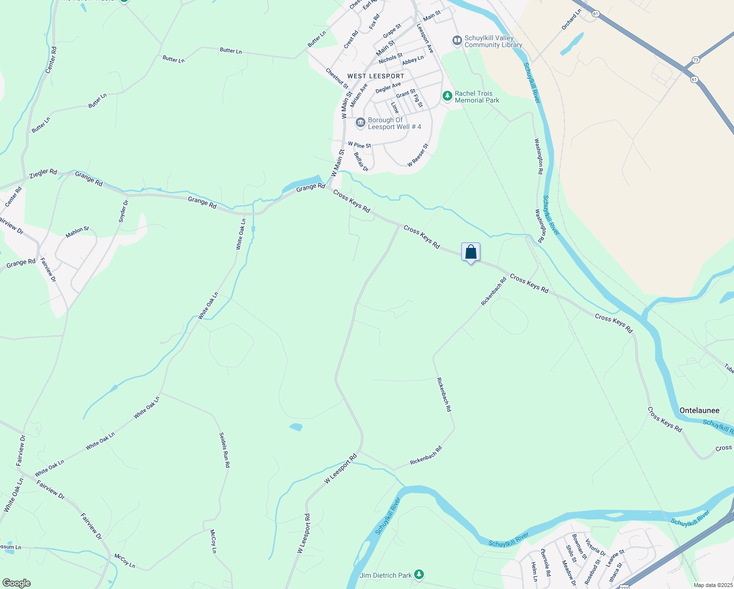 map of restaurants, bars, coffee shops, grocery stores, and more near 104 Jessica Court in Leesport