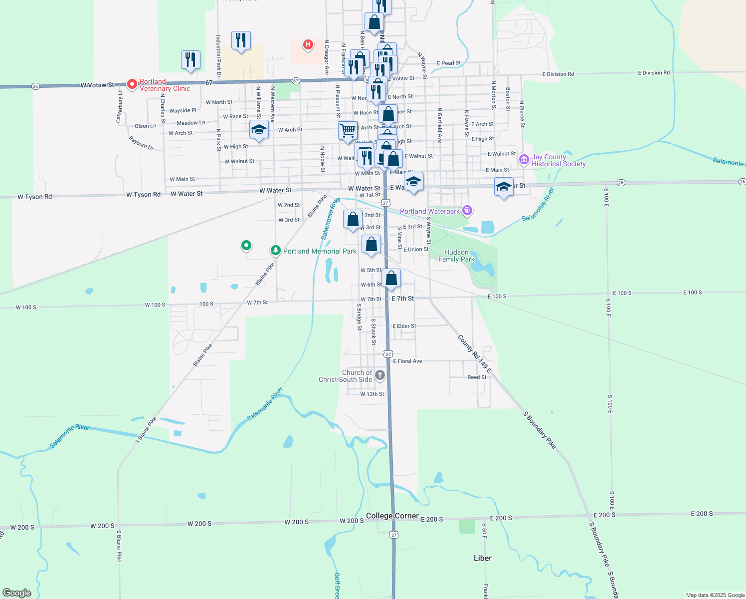 map of restaurants, bars, coffee shops, grocery stores, and more near 199 West 7th Street in Portland