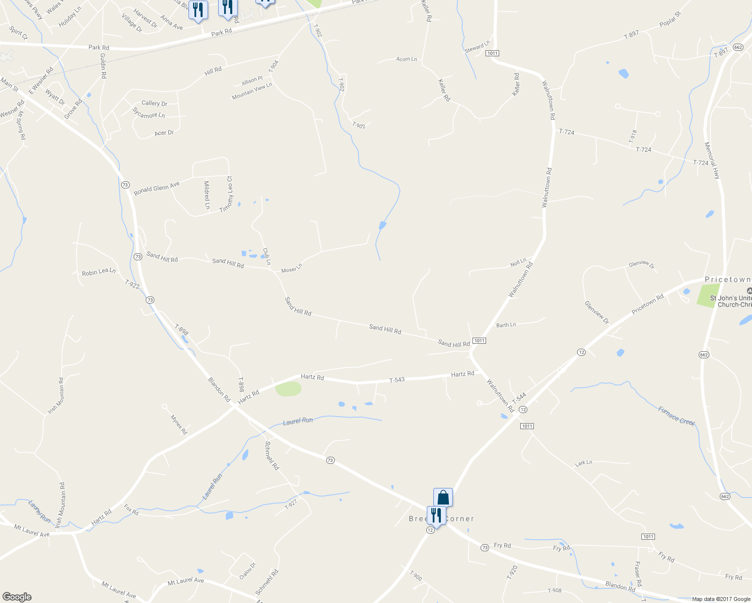 map of restaurants, bars, coffee shops, grocery stores, and more near 253 Sand Hill Road in Fleetwood