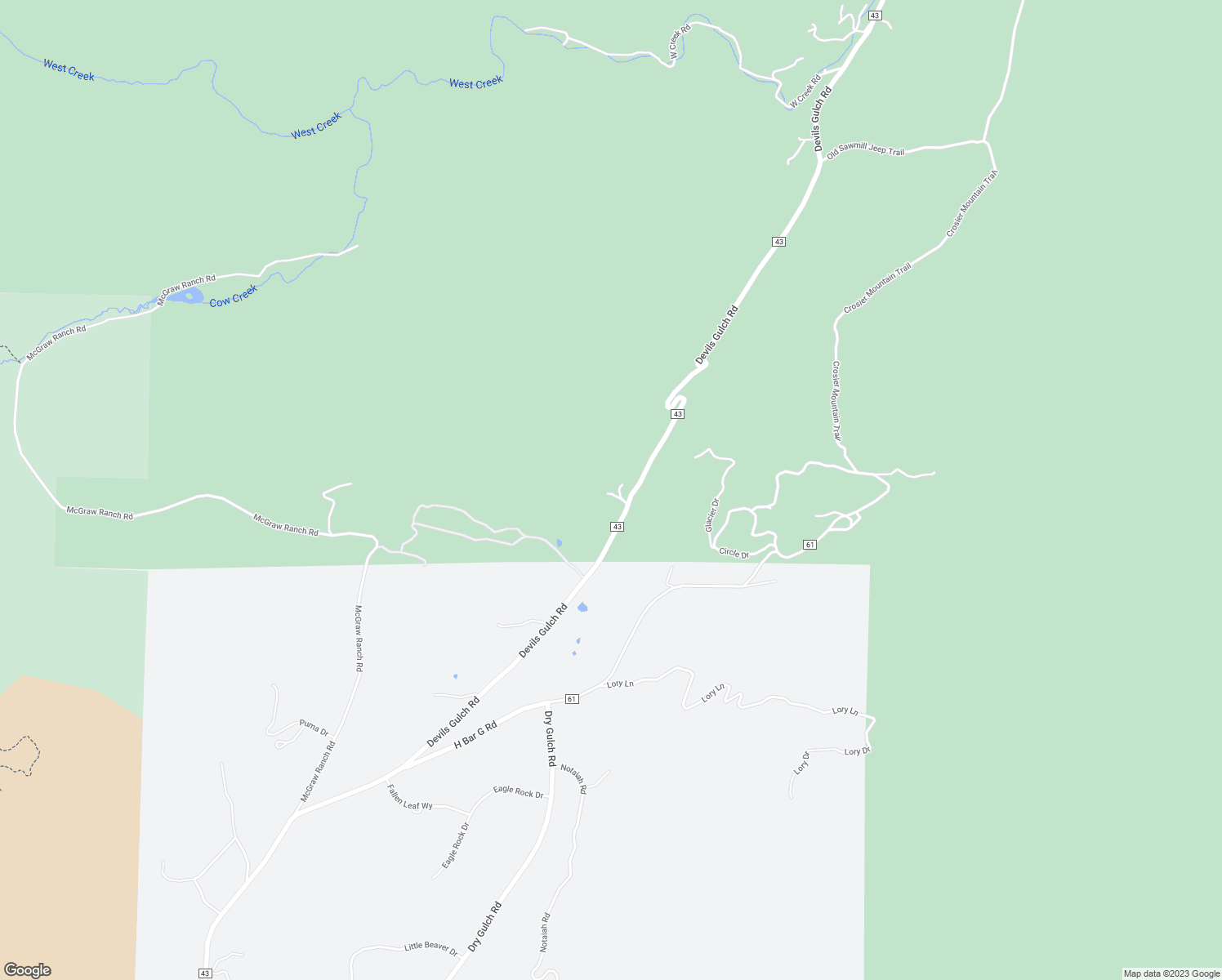 map of restaurants, bars, coffee shops, grocery stores, and more near 3501 Devils Gulch Road in Estes Park
