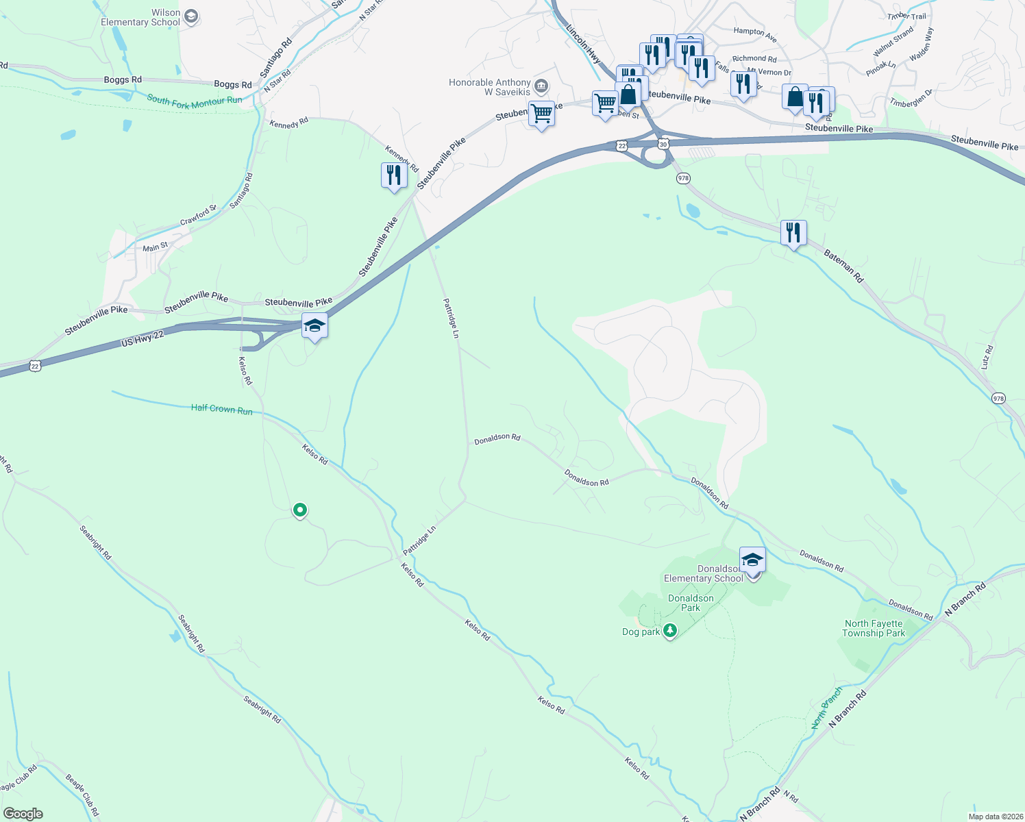 map of restaurants, bars, coffee shops, grocery stores, and more near 1117 Raymond Drive in Oakdale