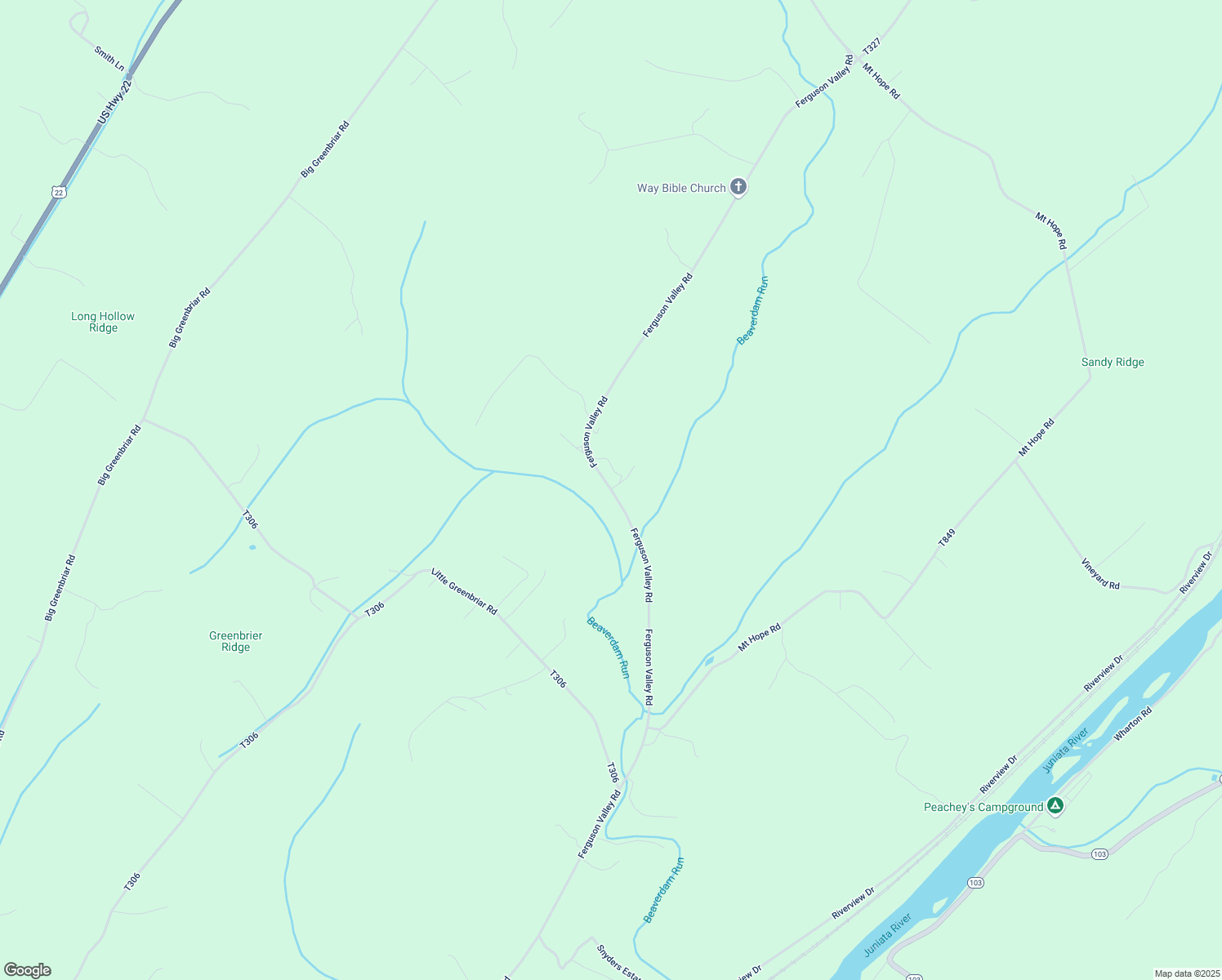 map of restaurants, bars, coffee shops, grocery stores, and more near 2920 Ferguson Valley Road in McVeytown