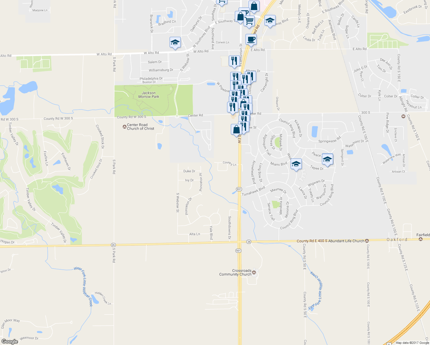 map of restaurants, bars, coffee shops, grocery stores, and more near 129 Patricia Drive in Kokomo