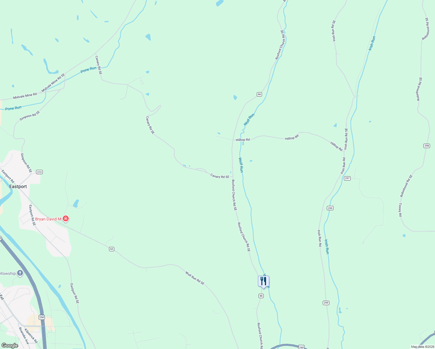 map of restaurants, bars, coffee shops, grocery stores, and more near 3183 Canary Rd SE in Dennison