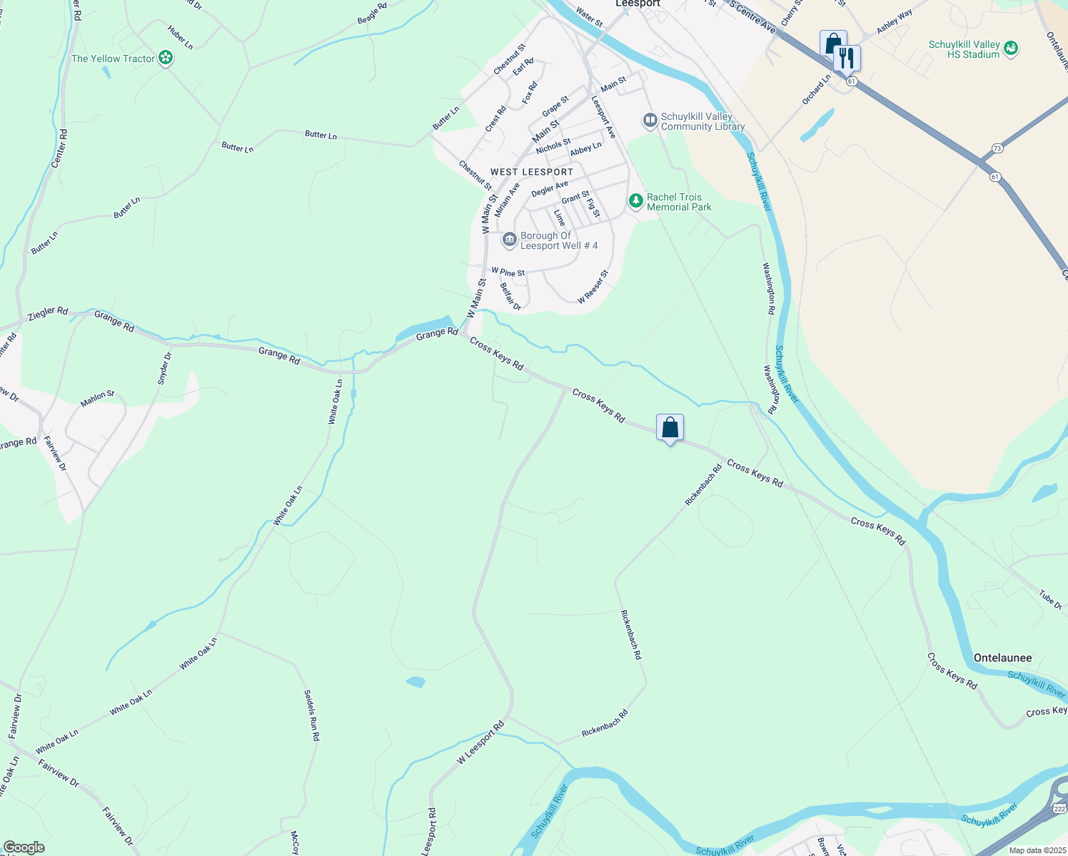 map of restaurants, bars, coffee shops, grocery stores, and more near 1626 W Leesport Rd in Leesport
