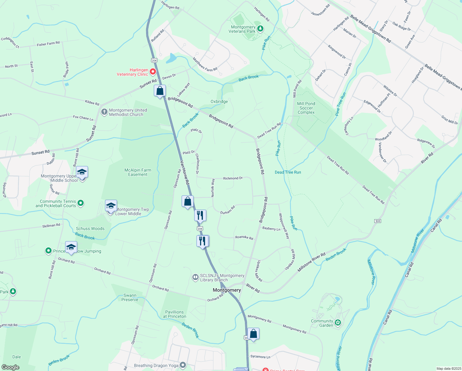 map of restaurants, bars, coffee shops, grocery stores, and more near 94 South Wiggins Lane in Montgomery