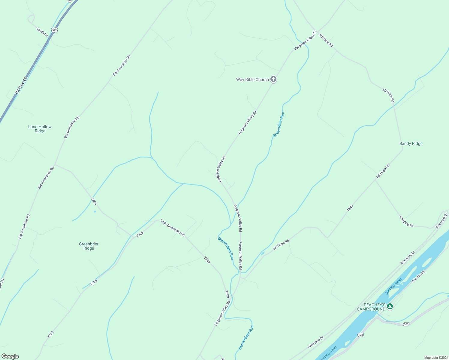 map of restaurants, bars, coffee shops, grocery stores, and more near 2373 Ferguson Valley Road in McVeytown