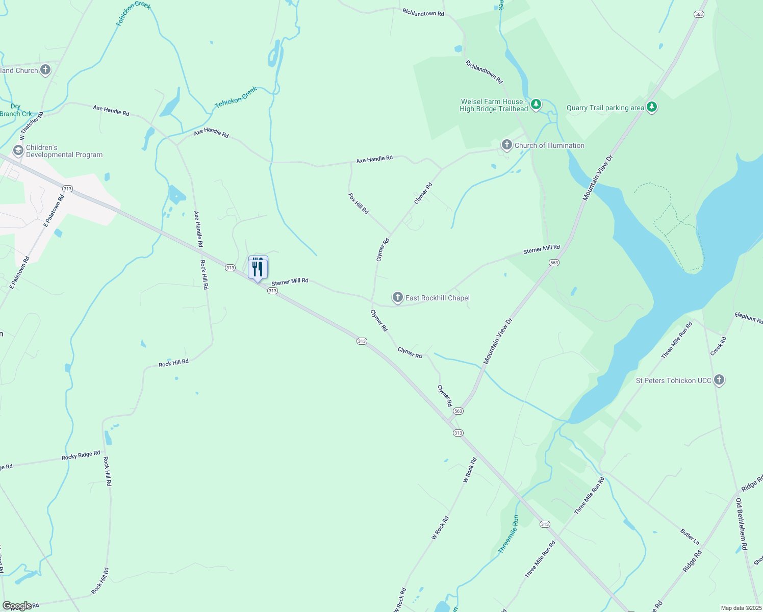 map of restaurants, bars, coffee shops, grocery stores, and more near 3558 Sterner Mill Rd in Quakertown