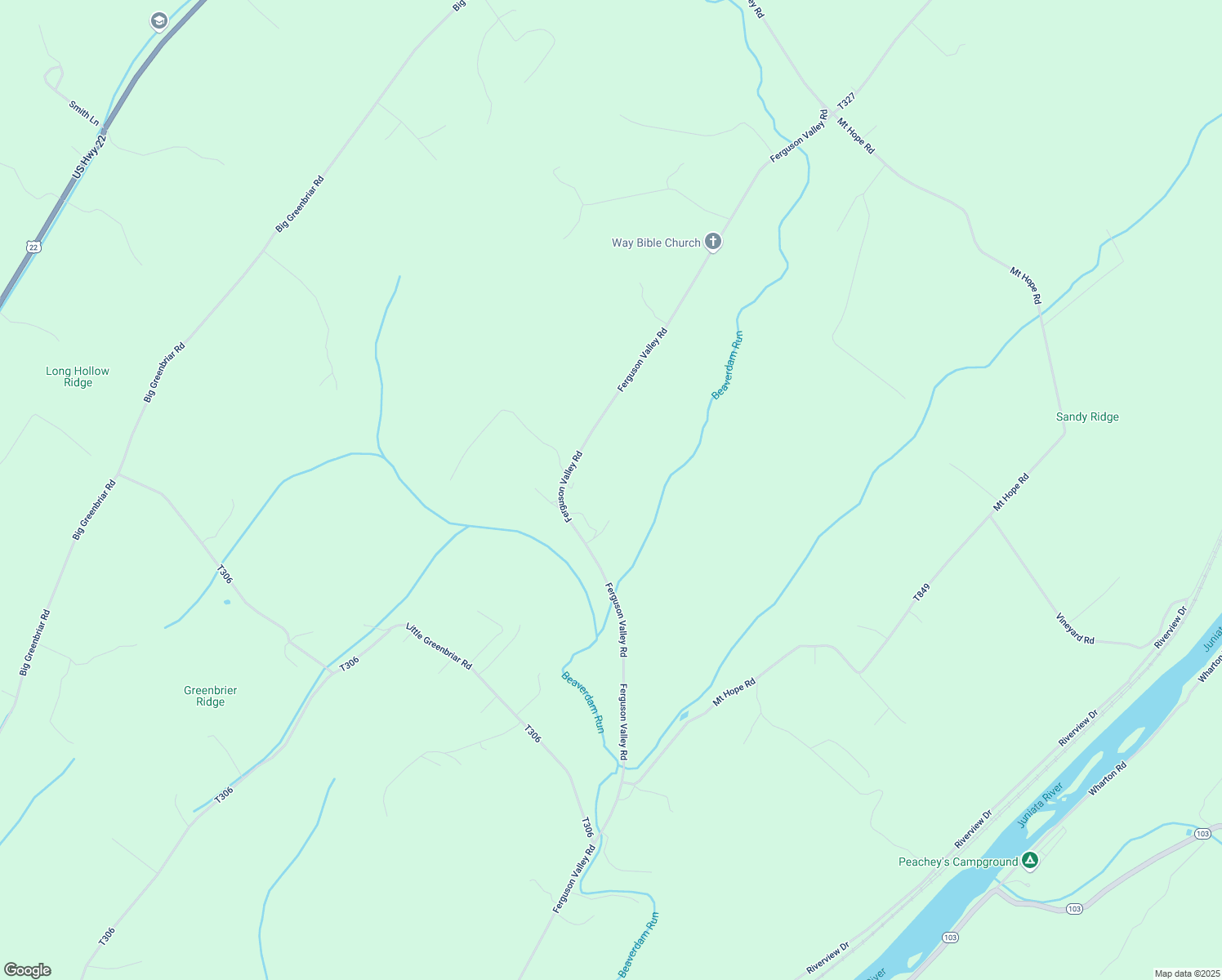 map of restaurants, bars, coffee shops, grocery stores, and more near 2373 Ferguson Valley Road in McVeytown
