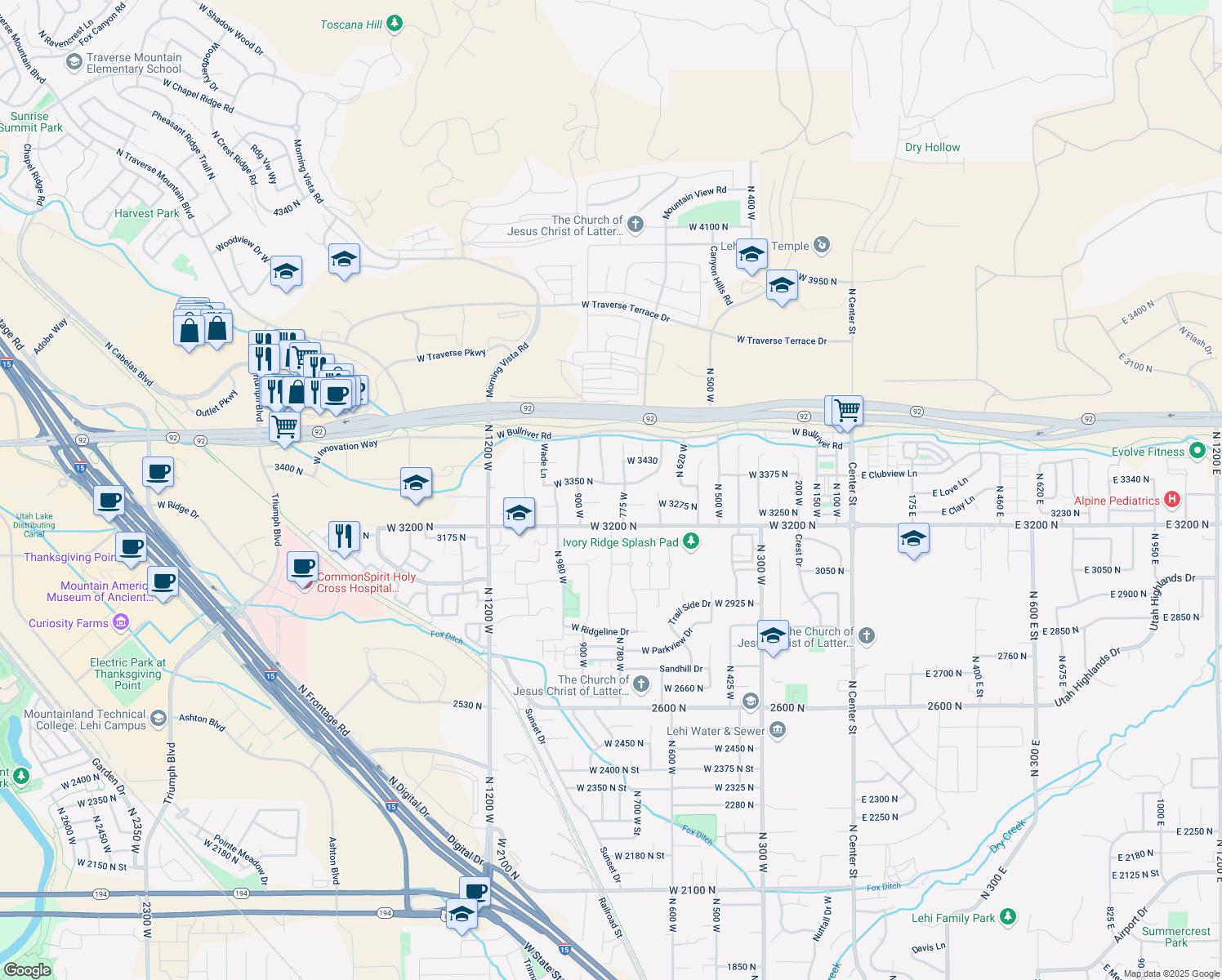 map of restaurants, bars, coffee shops, grocery stores, and more near 817 West 3350 North in Lehi