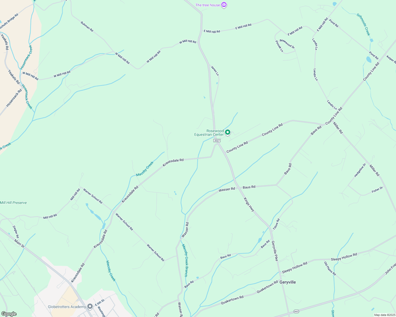 map of restaurants, bars, coffee shops, grocery stores, and more near 5284 Kraussdale Rd in East Greenville