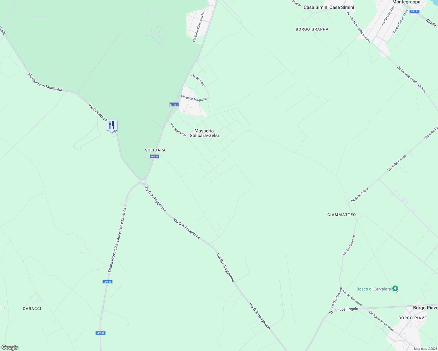 map of restaurants, bars, coffee shops, grocery stores, and more near 12 Via del Codibugnolo in Masseria Solicara-gelsi