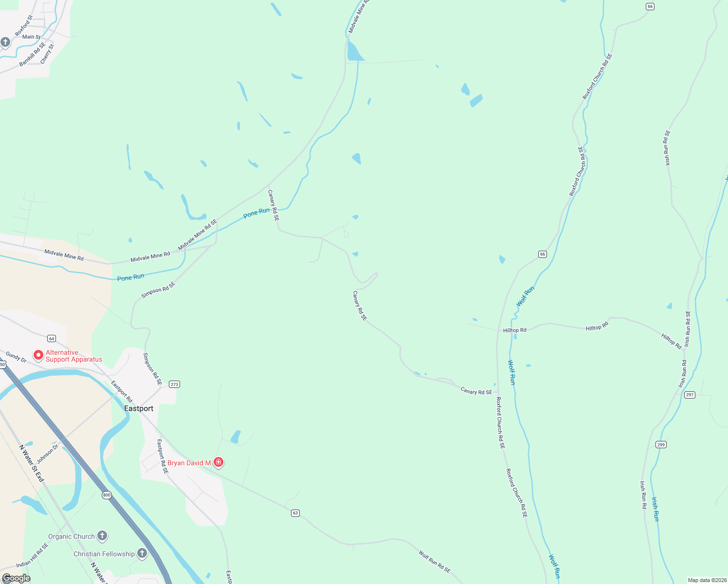 map of restaurants, bars, coffee shops, grocery stores, and more near 2785 Canary Road Southeast in Dennison