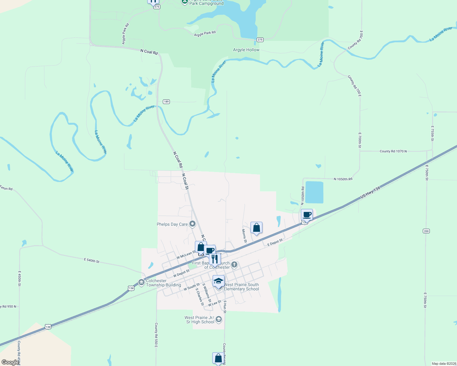 map of restaurants, bars, coffee shops, grocery stores, and more near 499 N Hun St in Colchester
