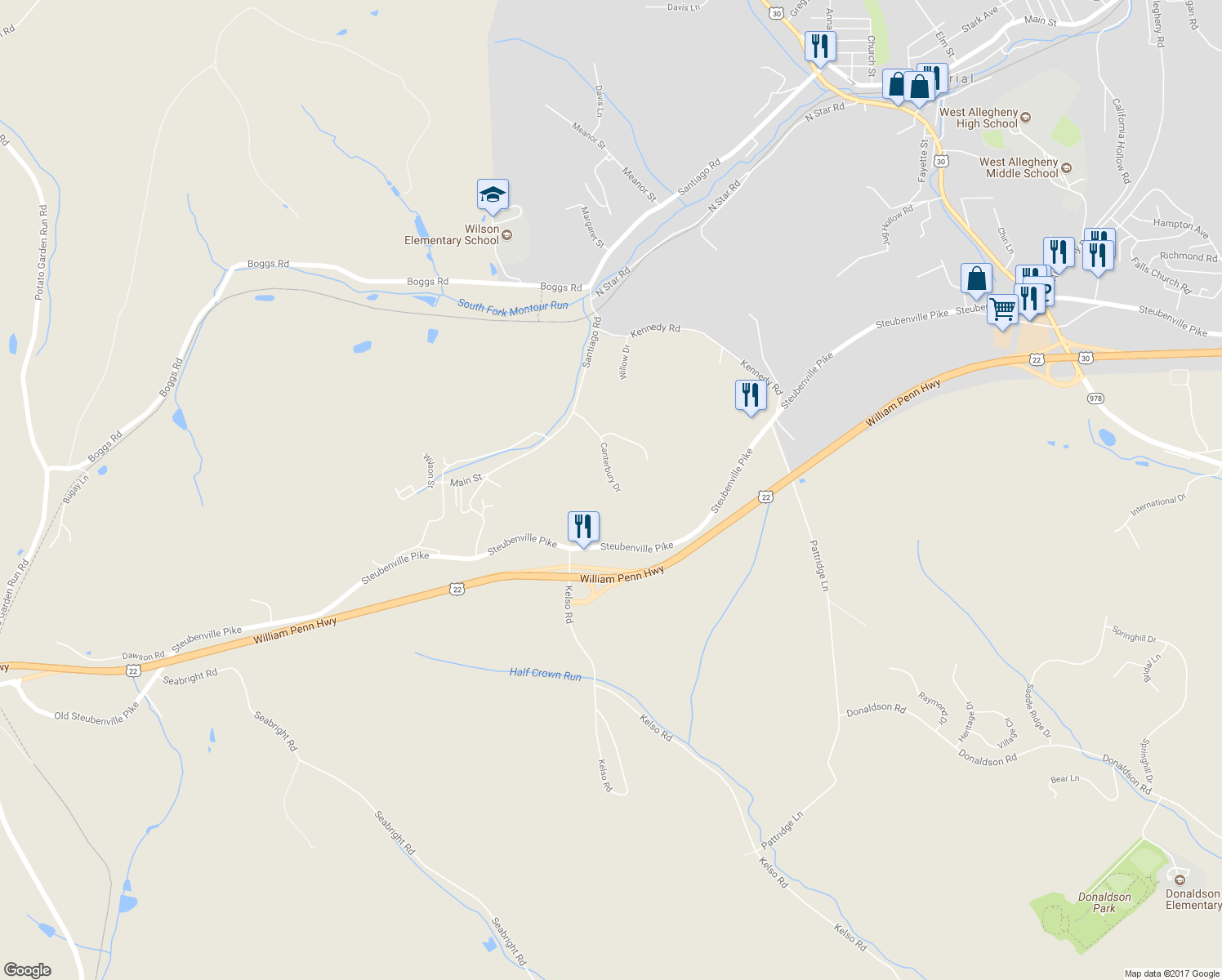 map of restaurants, bars, coffee shops, grocery stores, and more near 3000 Canterbury Drive in Imperial