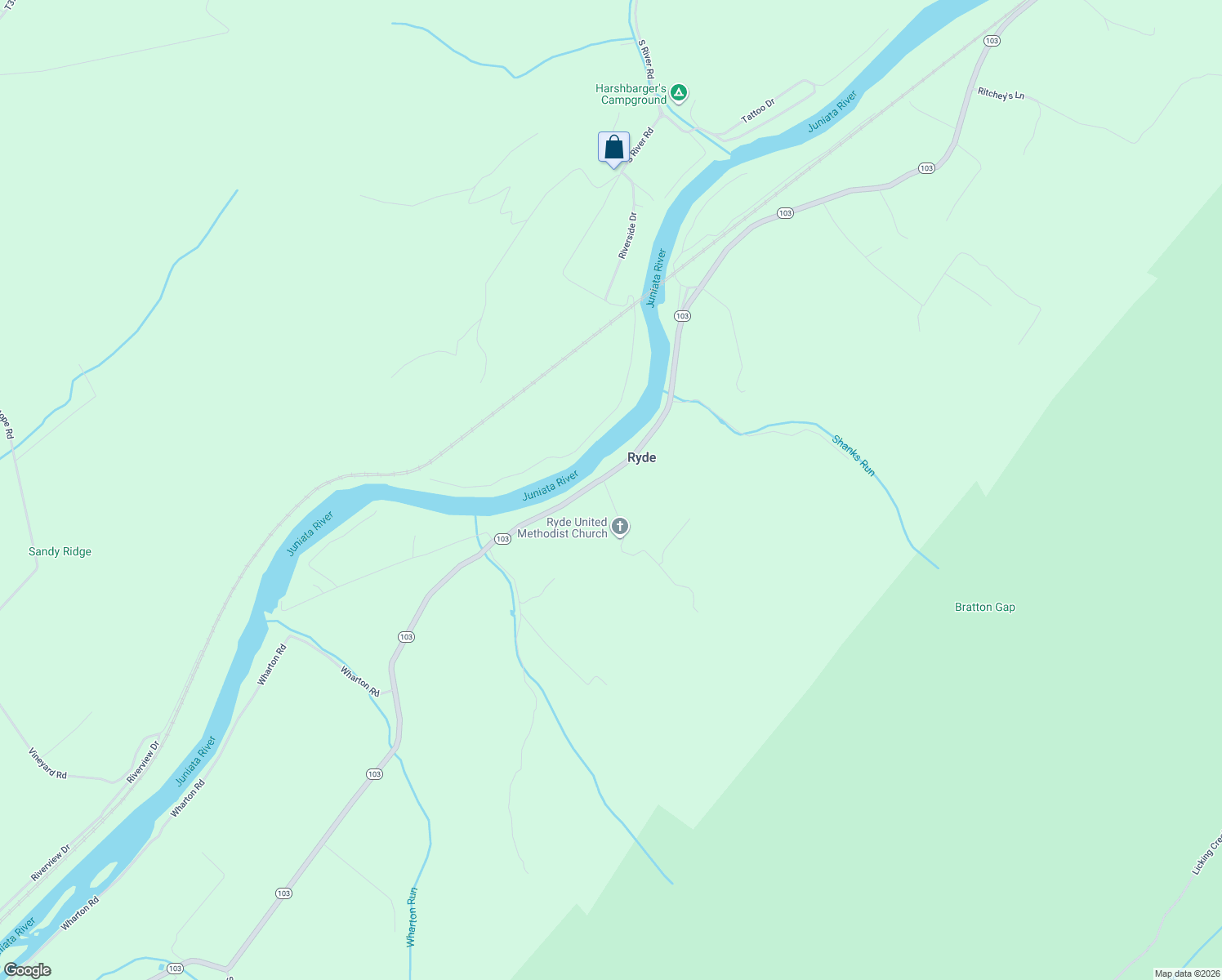 map of restaurants, bars, coffee shops, grocery stores, and more near Ryde Road in McVeytown