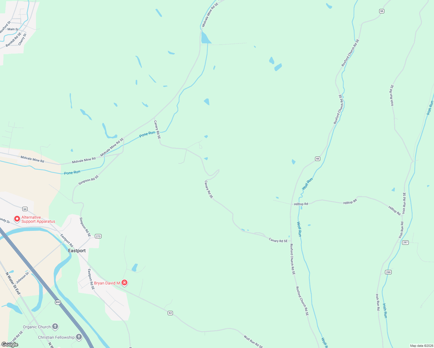 map of restaurants, bars, coffee shops, grocery stores, and more near 2785 Canary Road Southeast in Dennison