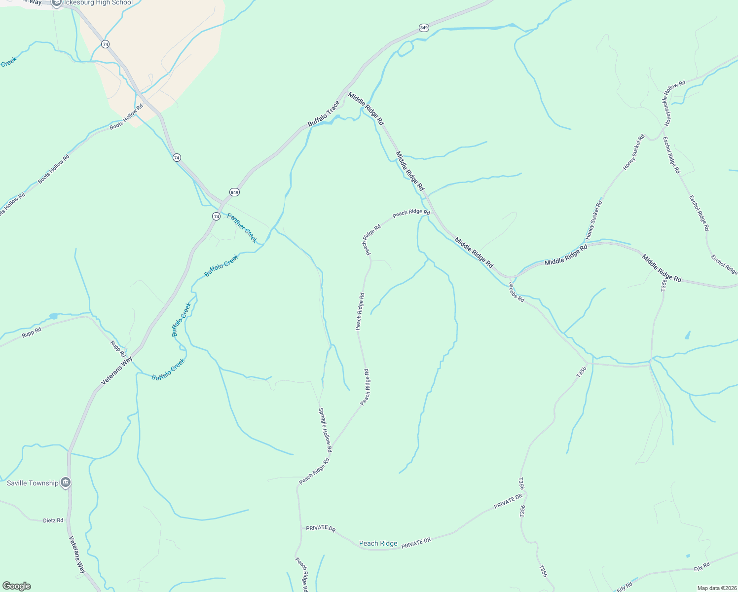 map of restaurants, bars, coffee shops, grocery stores, and more near 2003 Peach Ridge Road in Elliottsburg