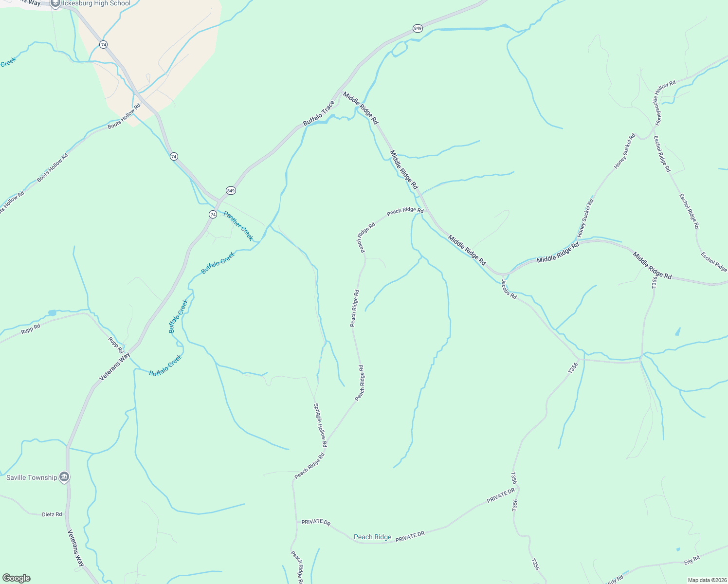 map of restaurants, bars, coffee shops, grocery stores, and more near 2003 Peach Ridge Road in Elliottsburg