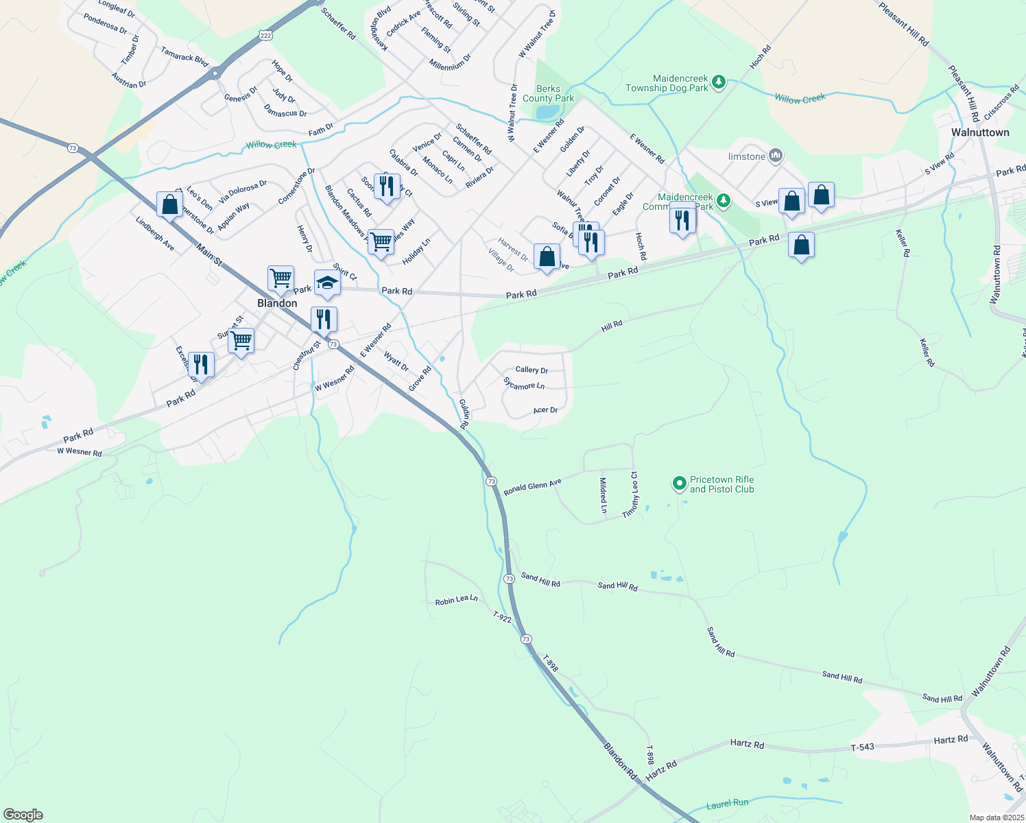 map of restaurants, bars, coffee shops, grocery stores, and more near 434 Acer Drive in Blandon