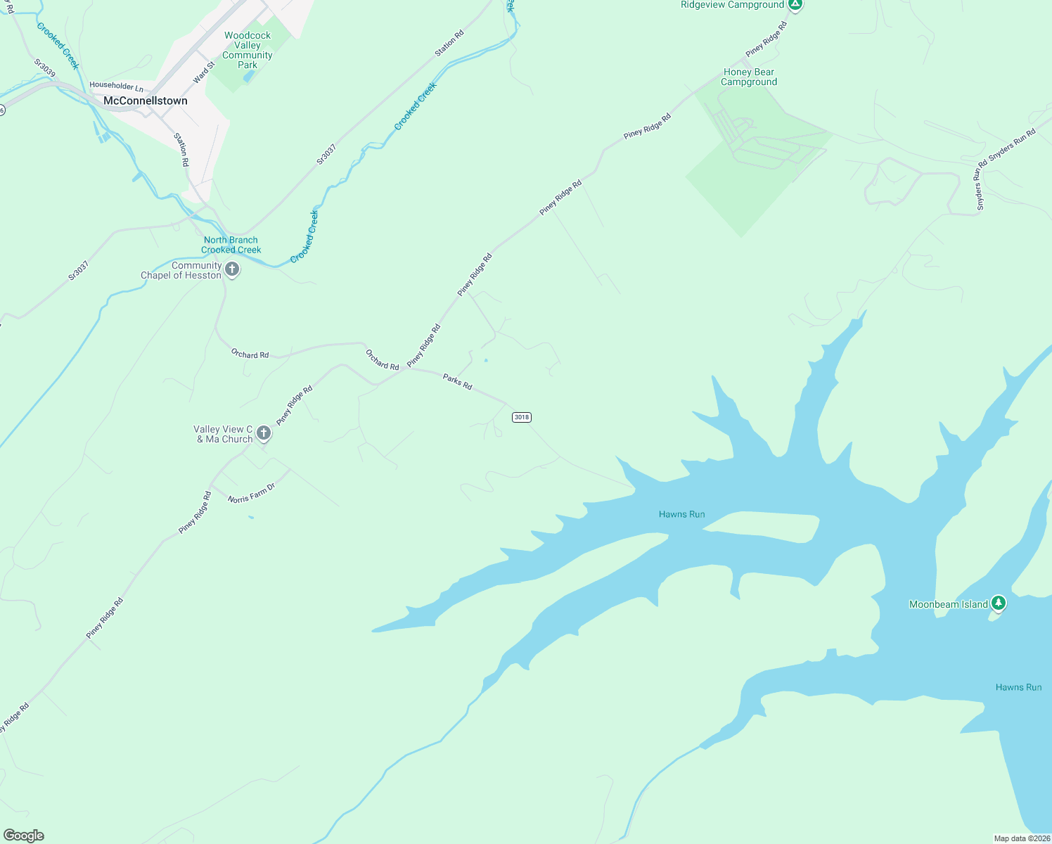 map of restaurants, bars, coffee shops, grocery stores, and more near State Route 3018 in Huntingdon County
