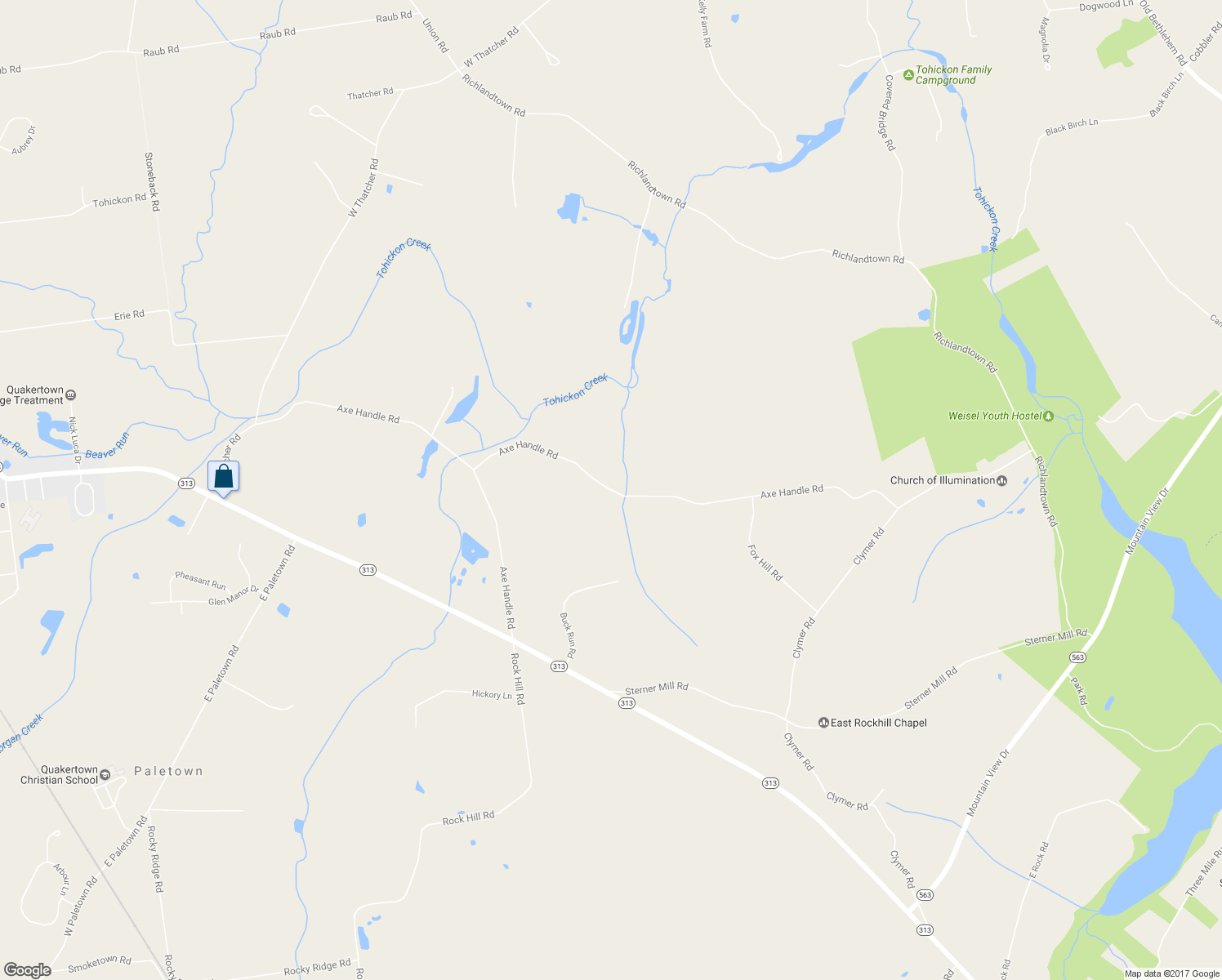 map of restaurants, bars, coffee shops, grocery stores, and more near 4461 Axe Handle Road in Quakertown