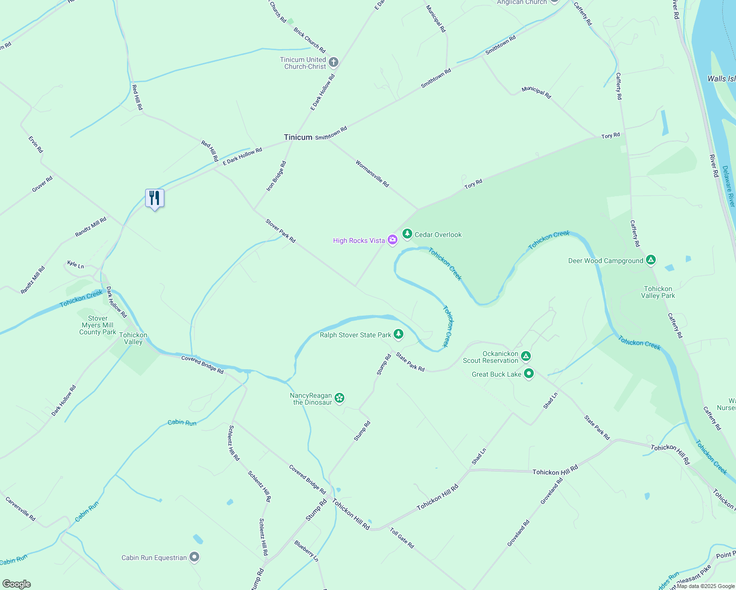 map of restaurants, bars, coffee shops, grocery stores, and more near 93 Stover Park Road in Bucks County
