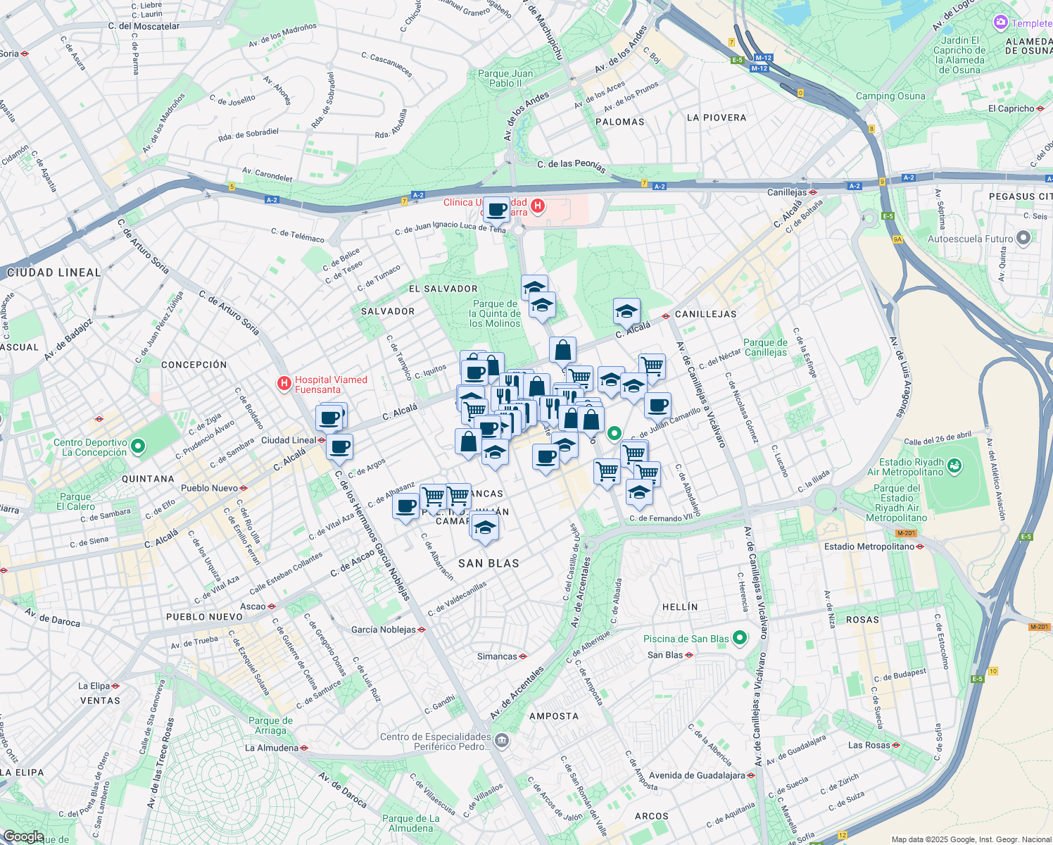 map of restaurants, bars, coffee shops, grocery stores, and more near 21 Calle de Valentín Beato in Madrid