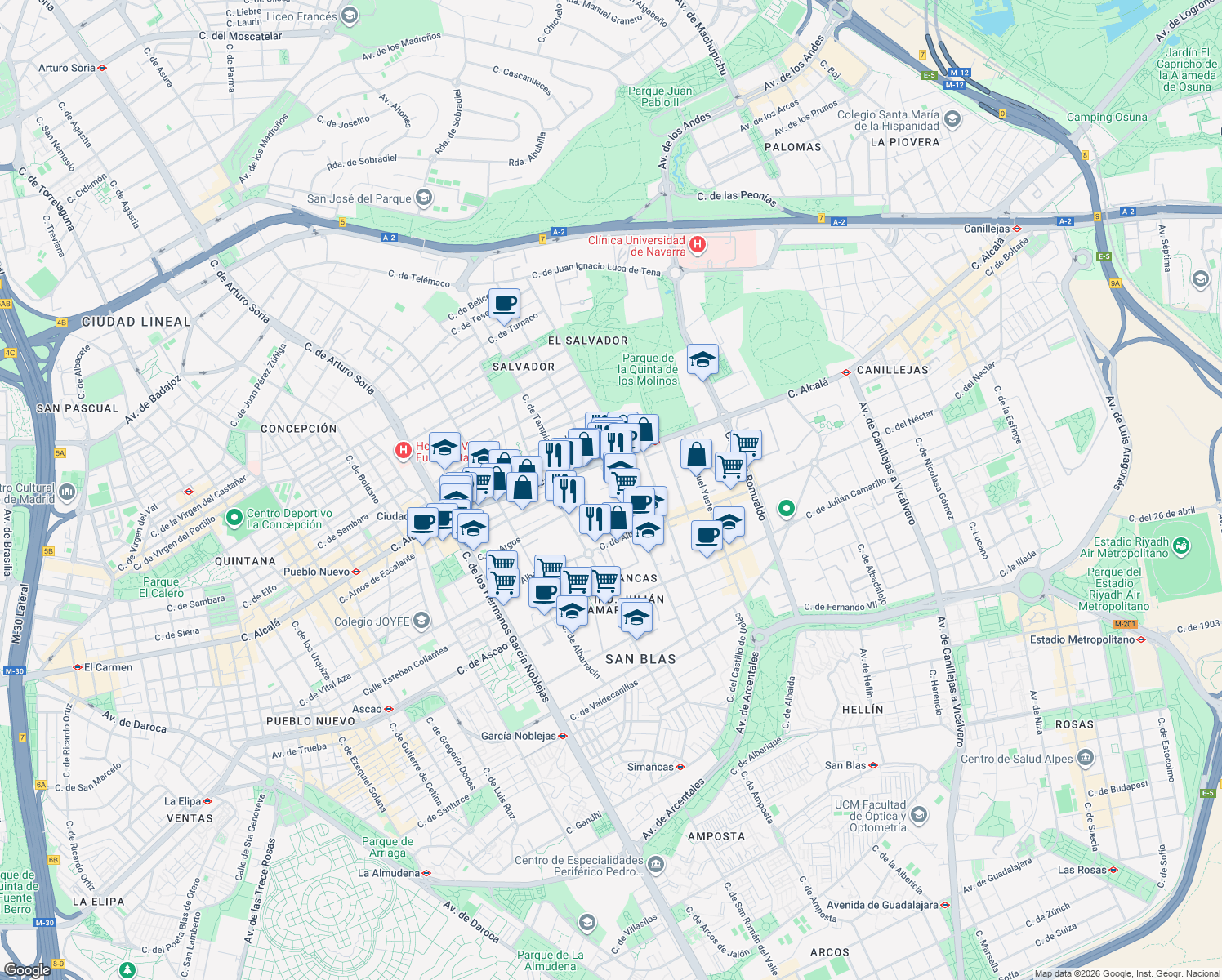 map of restaurants, bars, coffee shops, grocery stores, and more near 4 Calle de Alfonso Gómez in Madrid