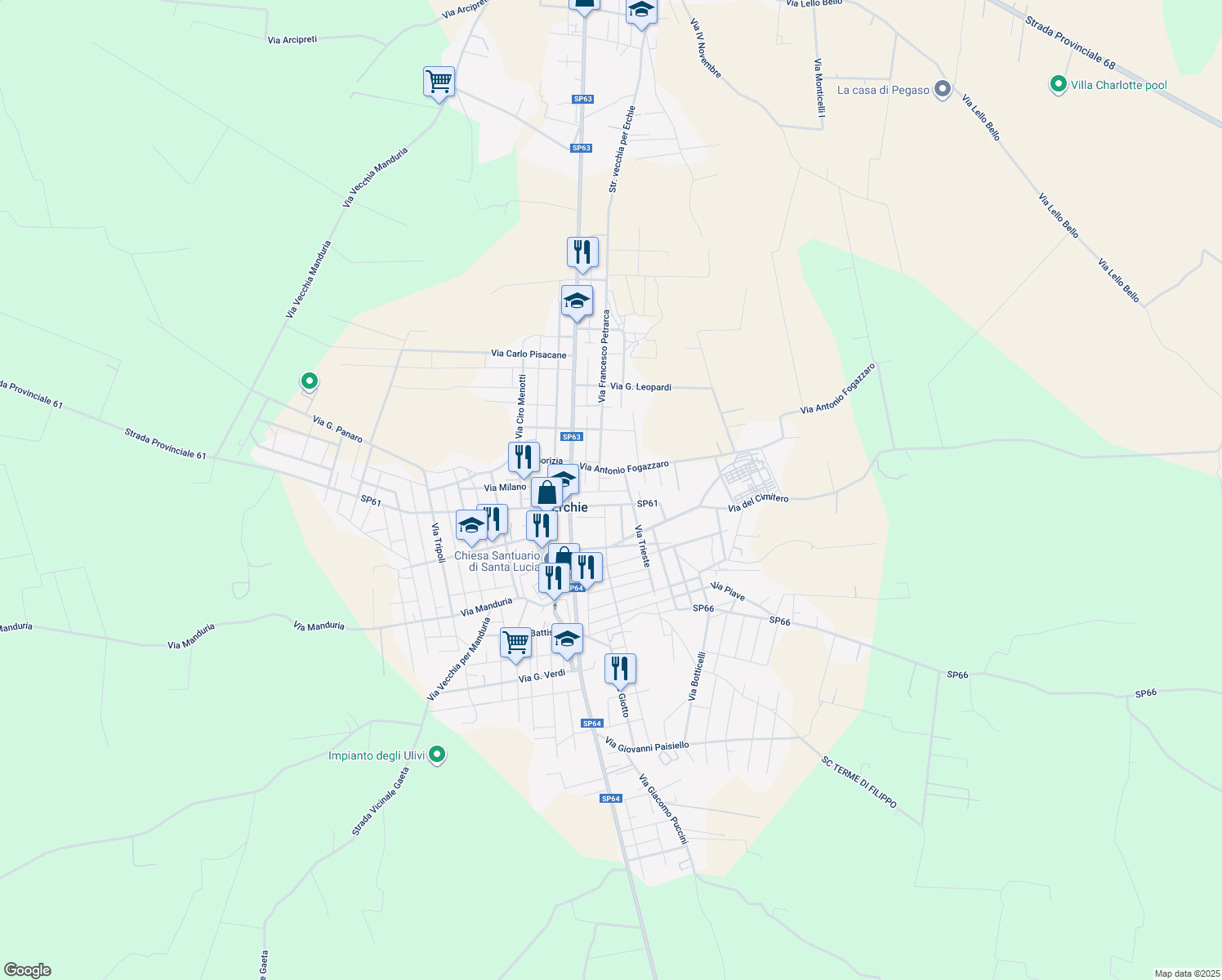 map of restaurants, bars, coffee shops, grocery stores, and more near 15 Via Giovanni Pascoli in Erchie
