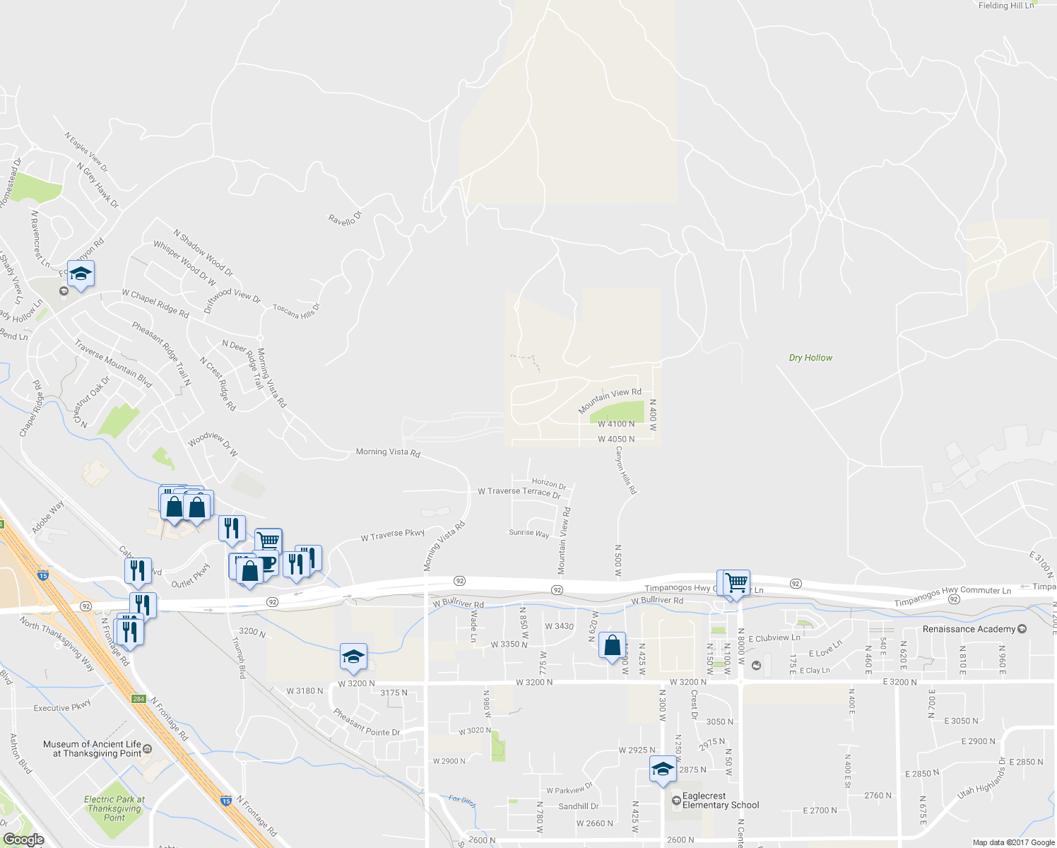 map of restaurants, bars, coffee shops, grocery stores, and more near 853 Spring Dew Lane in Lehi